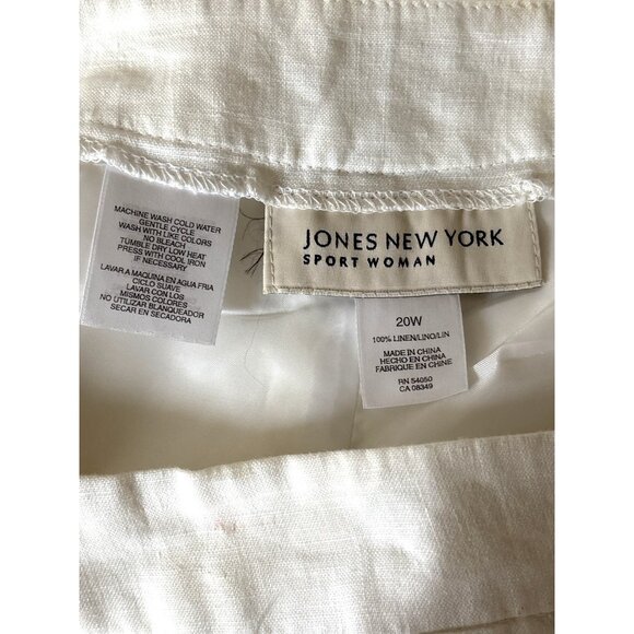 Jones New York Pants Size 20W 100% Linen White Cropped Pockets Lined Tapered Leg - Picture 8 of 8